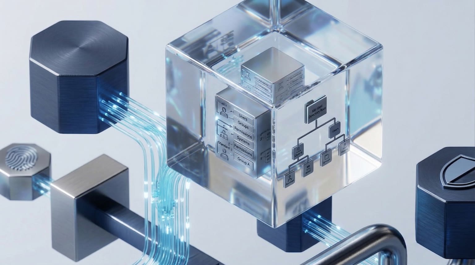 Glass directory node inside a transparent cube connected to Mir.IAM architectural blocks for MAYA.